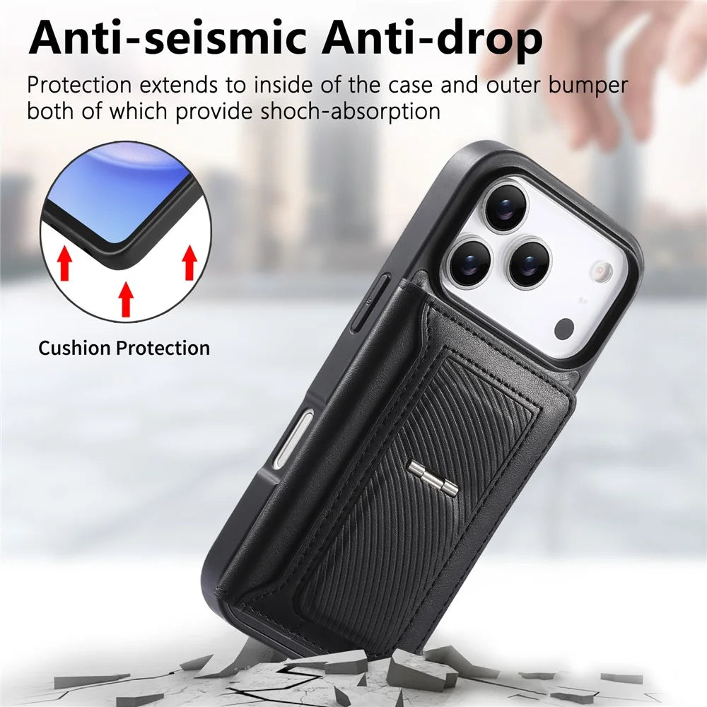 CASENEO For iPhone 18 Pro / 17 Pro Detachable Magnetic Phone Case with Card Holder Kickstand TPU PU Leather PC Phone Cover Compatible with MagSafe - Black - 7