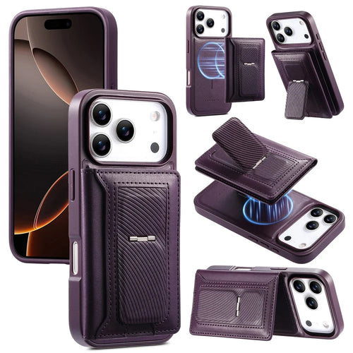 CASENEO For iPhone 18 Pro Max / 17 Pro Max Detachable Magnetic Phone Case with Card Holder Kickstand TPU PU Leather PC Phone Cover Compatible with MagSafe - Purple - 1