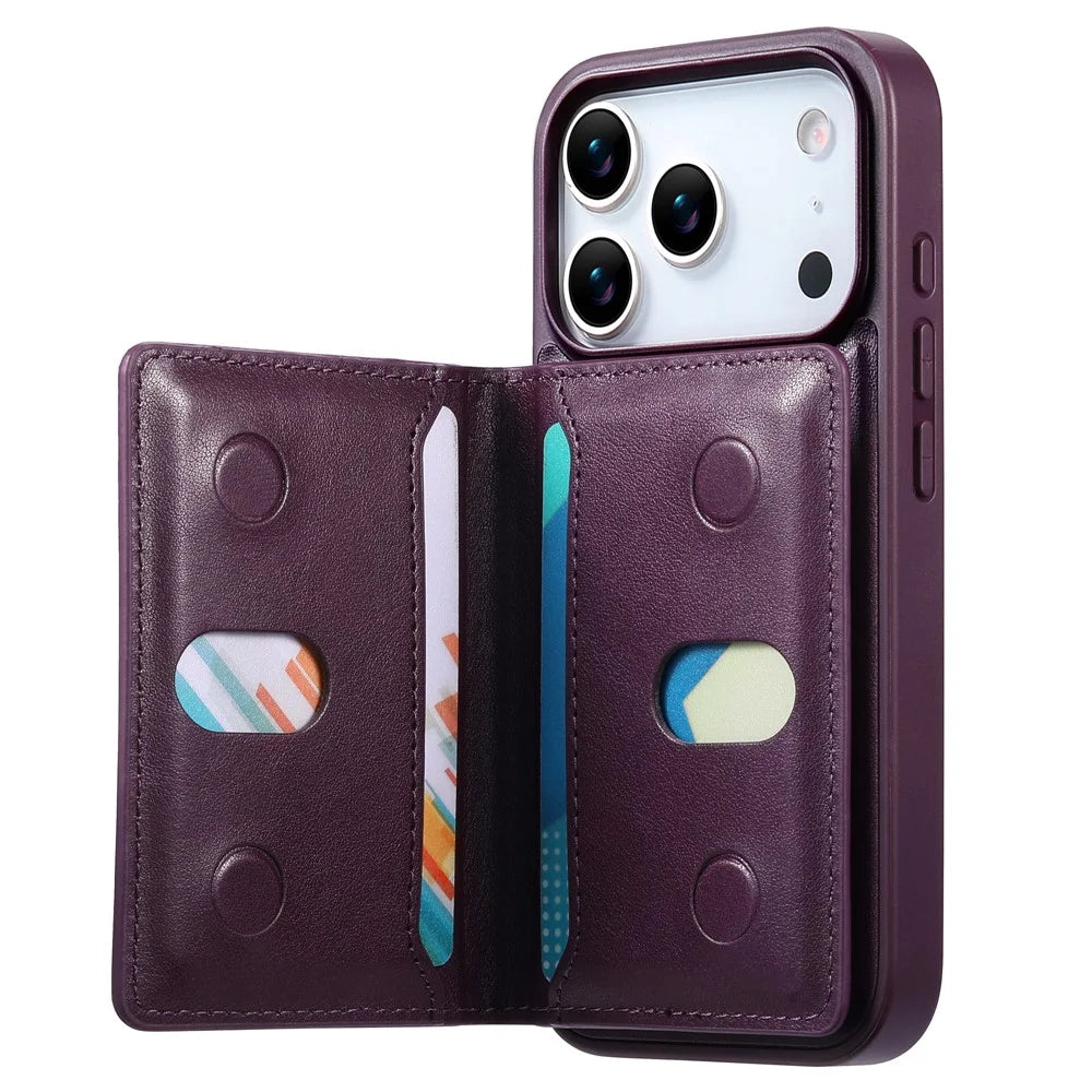 CASENEO For iPhone 18 Pro Max / 17 Pro Max Detachable Magnetic Phone Case with Card Holder Kickstand TPU PU Leather PC Phone Cover Compatible with MagSafe - Purple - 3