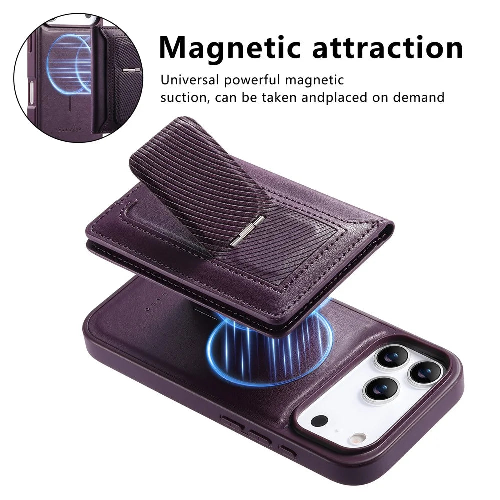CASENEO For iPhone 18 Pro Max / 17 Pro Max Detachable Magnetic Phone Case with Card Holder Kickstand TPU PU Leather PC Phone Cover Compatible with MagSafe - Purple - 6