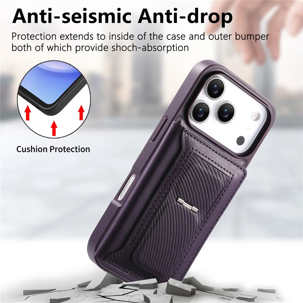 CASENEO For iPhone 18 Pro Max / 17 Pro Max Detachable Magnetic Phone Case with Card Holder Kickstand TPU PU Leather PC Phone Cover Compatible with MagSafe - Purple - 7