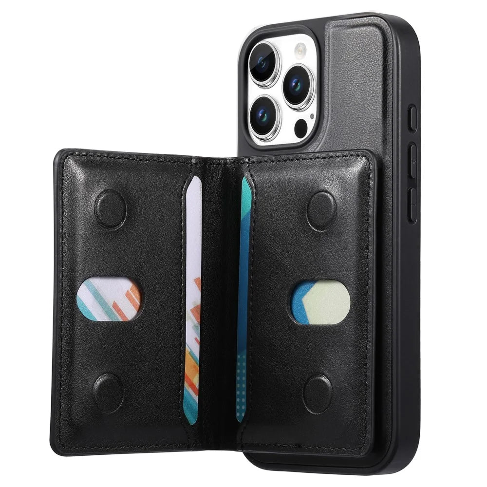 CASENEO For iPhone 16 Pro Detachable Magnetic Phone Case with Card Holder Kickstand TPU PU Leather PC Phone Cover Compatible with MagSafe - Black - 3
