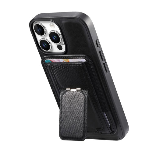 CASENEO For iPhone 16 Pro Max Case with Foldable Kickstand TPU PU Leather PC Card Bag Magnetic Phone Cover Compatible with MagSafe - Black - 2