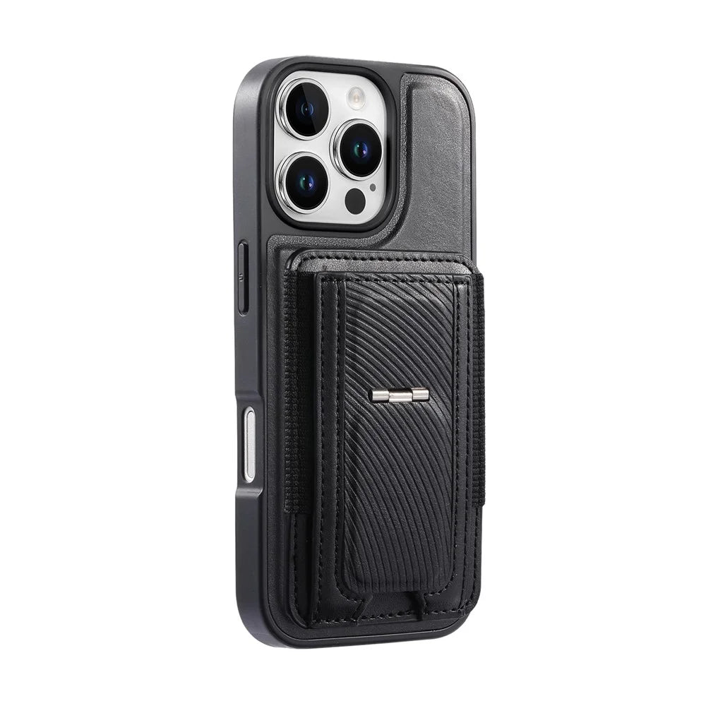 CASENEO For iPhone 16 Pro Max Case with Foldable Kickstand TPU PU Leather PC Card Bag Magnetic Phone Cover Compatible with MagSafe - Black - 4