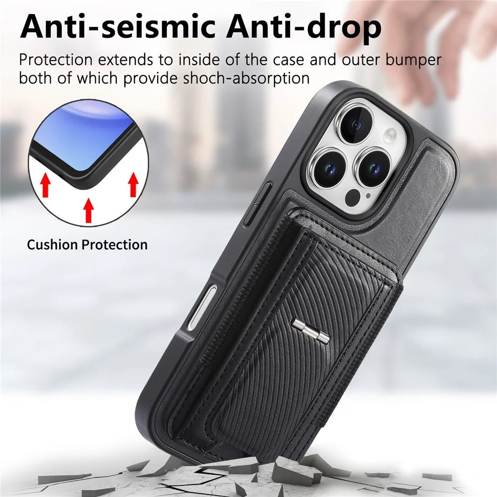CASENEO For iPhone 16 Pro Max Case with Foldable Kickstand TPU PU Leather PC Card Bag Magnetic Phone Cover Compatible with MagSafe - Black - 7