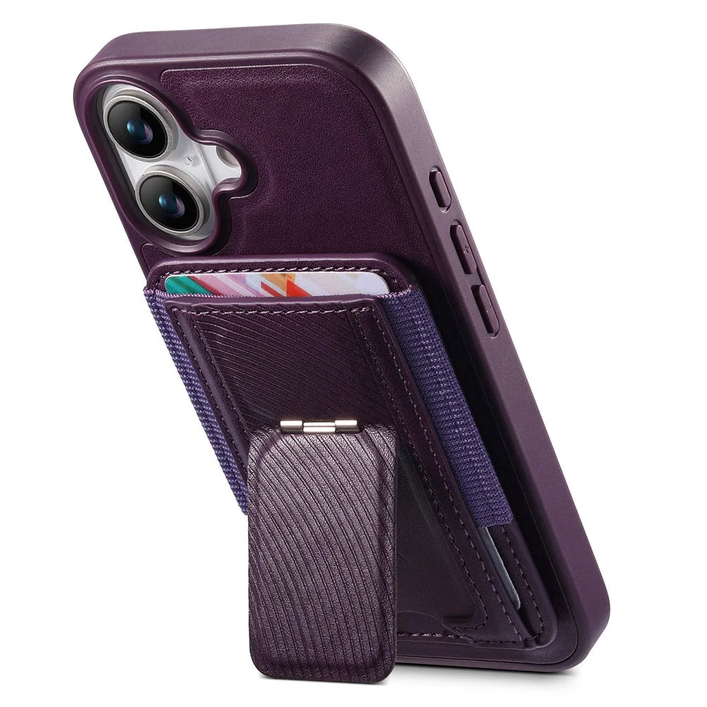 CASENEO For iPhone 17 Case with Foldable Kickstand TPU PU Leather PC Card Bag Magnetic Phone Cover Compatible with MagSafe - Purple - 2