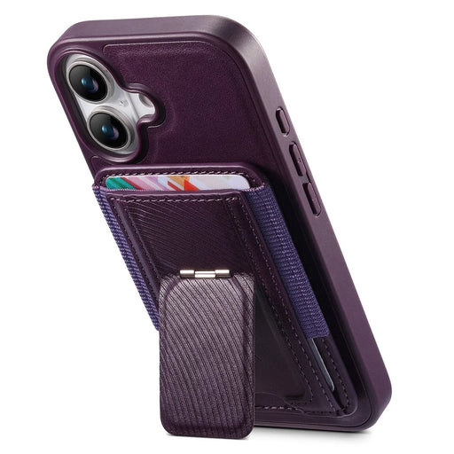 CASENEO For iPhone 17 Case with Foldable Kickstand TPU PU Leather PC Card Bag Magnetic Phone Cover Compatible with MagSafe - Purple - 2