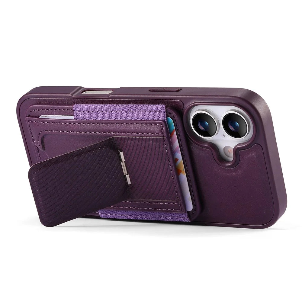 CASENEO For iPhone 17 Case with Foldable Kickstand TPU PU Leather PC Card Bag Magnetic Phone Cover Compatible with MagSafe - Purple - 3