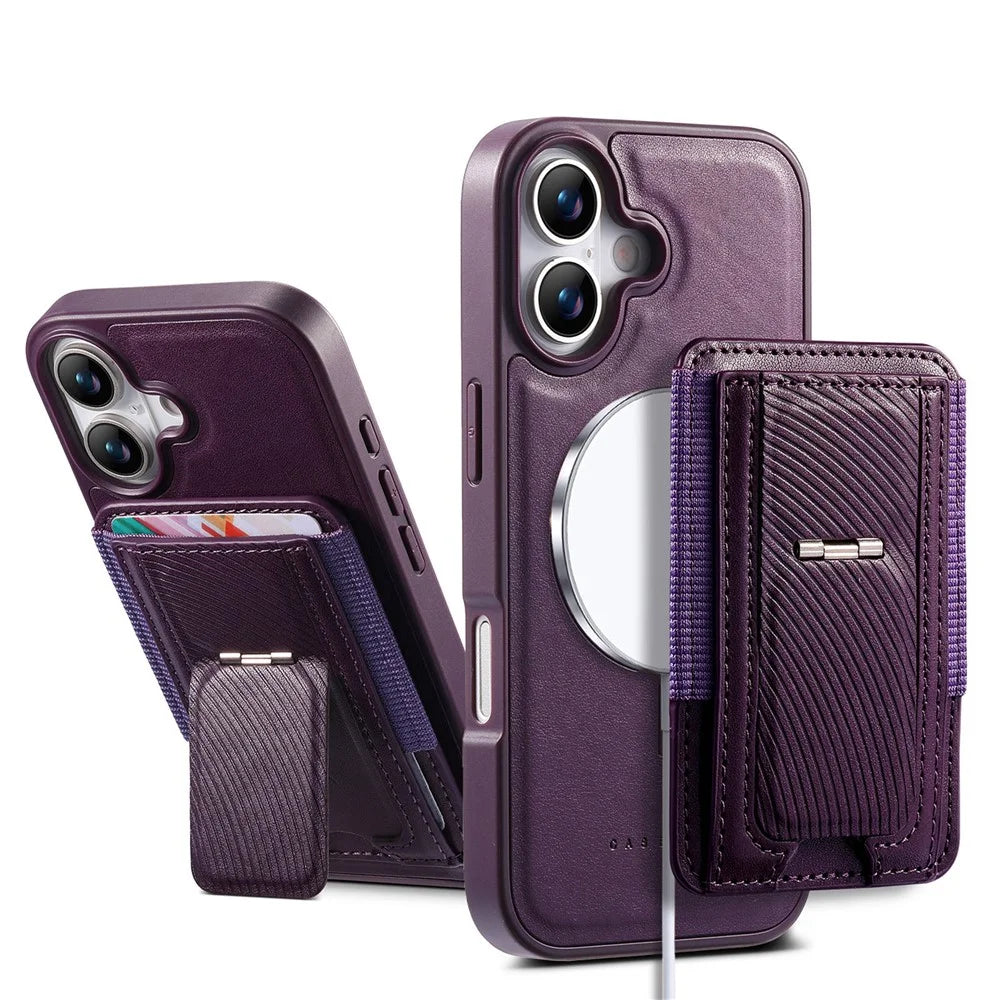 CASENEO For iPhone 17 Case with Foldable Kickstand TPU PU Leather PC Card Bag Magnetic Phone Cover Compatible with MagSafe - Purple - 4