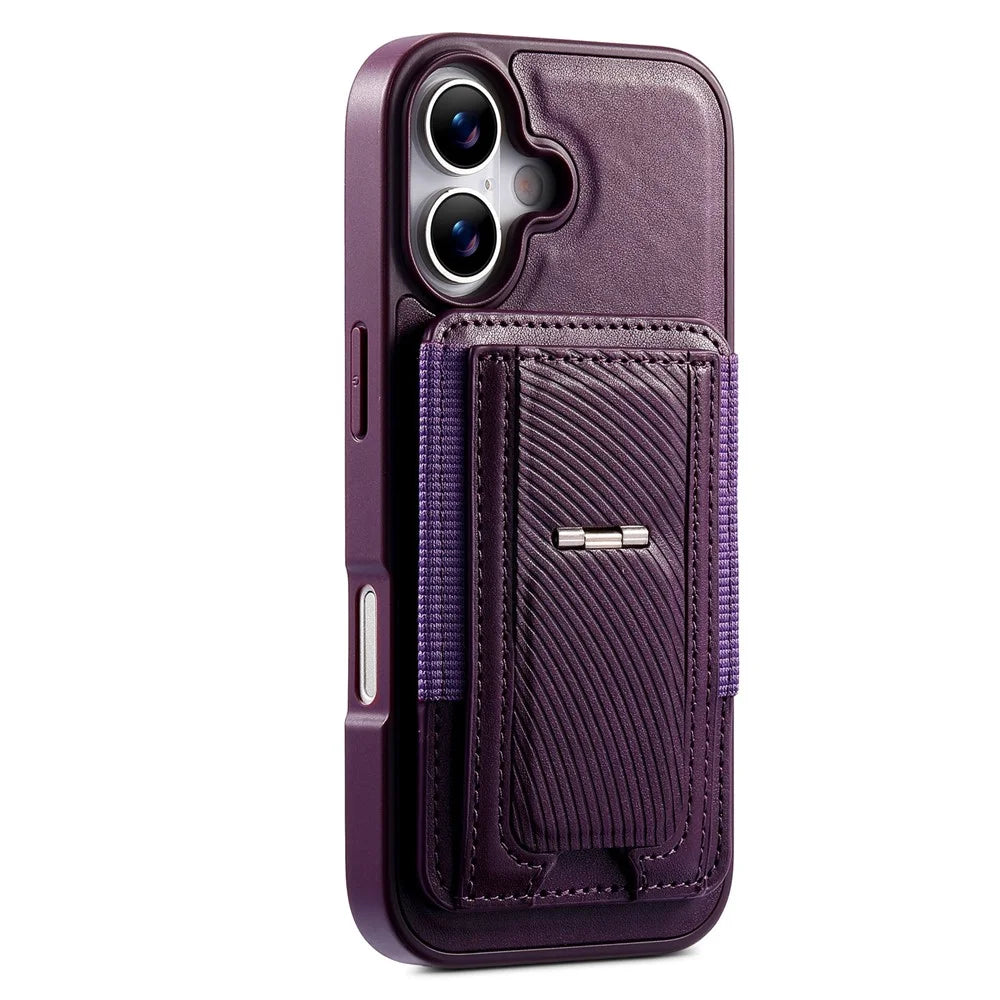 CASENEO For iPhone 17 Case with Foldable Kickstand TPU PU Leather PC Card Bag Magnetic Phone Cover Compatible with MagSafe - Purple - 5