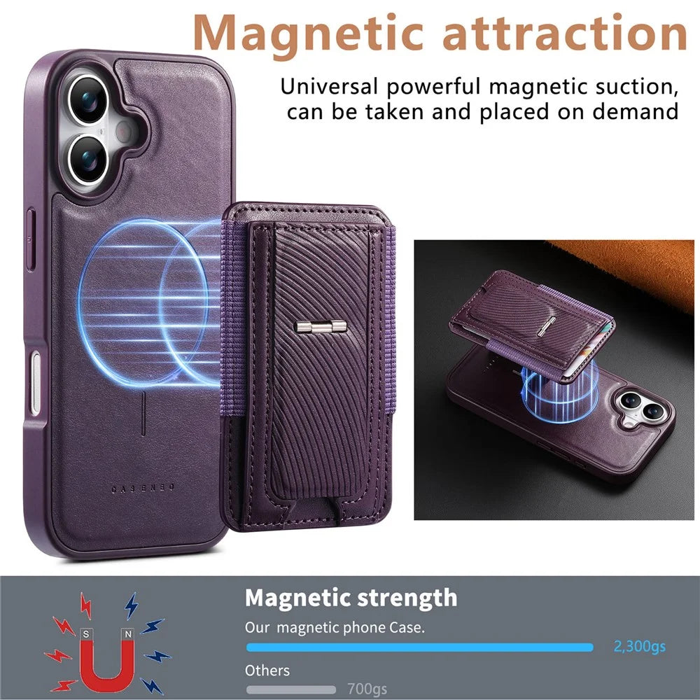 CASENEO For iPhone 17 Case with Foldable Kickstand TPU PU Leather PC Card Bag Magnetic Phone Cover Compatible with MagSafe - Purple - 6