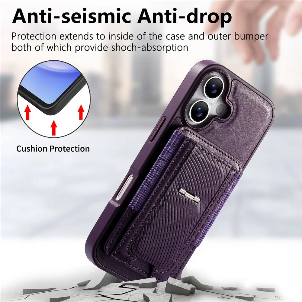CASENEO For iPhone 17 Case with Foldable Kickstand TPU PU Leather PC Card Bag Magnetic Phone Cover Compatible with MagSafe - Purple - 7