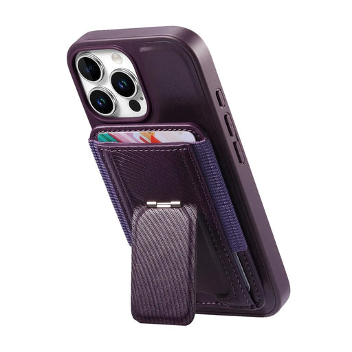 CASENEO For iPhone 16 Pro Case with Foldable Kickstand TPU PU Leather PC Card Bag Magnetic Phone Cover  Compatible with MagSafe - Purple - 2