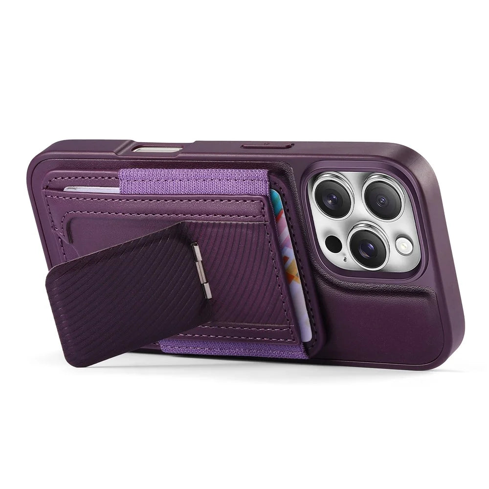 CASENEO For iPhone 16 Pro Case with Foldable Kickstand TPU PU Leather PC Card Bag Magnetic Phone Cover  Compatible with MagSafe - Purple - 3