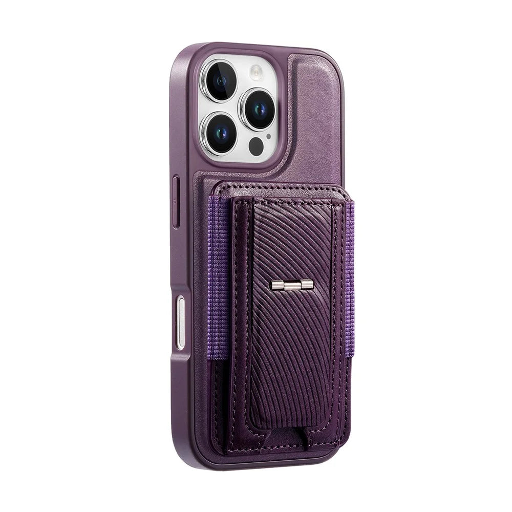 CASENEO For iPhone 16 Pro Case with Foldable Kickstand TPU PU Leather PC Card Bag Magnetic Phone Cover  Compatible with MagSafe - Purple - 4