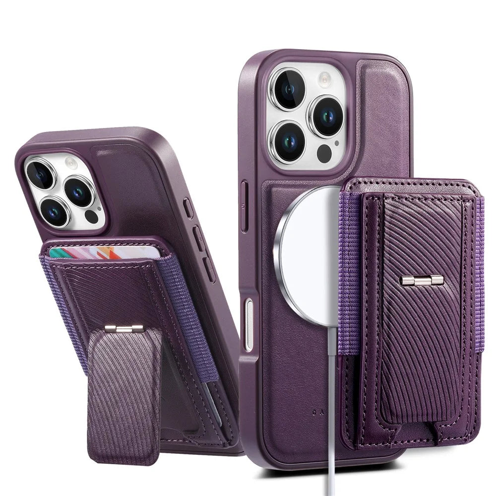 CASENEO For iPhone 16 Pro Case with Foldable Kickstand TPU PU Leather PC Card Bag Magnetic Phone Cover  Compatible with MagSafe - Purple - 5