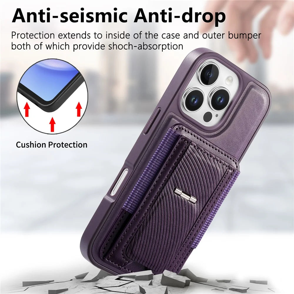 CASENEO For iPhone 16 Pro Case with Foldable Kickstand TPU PU Leather PC Card Bag Magnetic Phone Cover  Compatible with MagSafe - Purple - 7