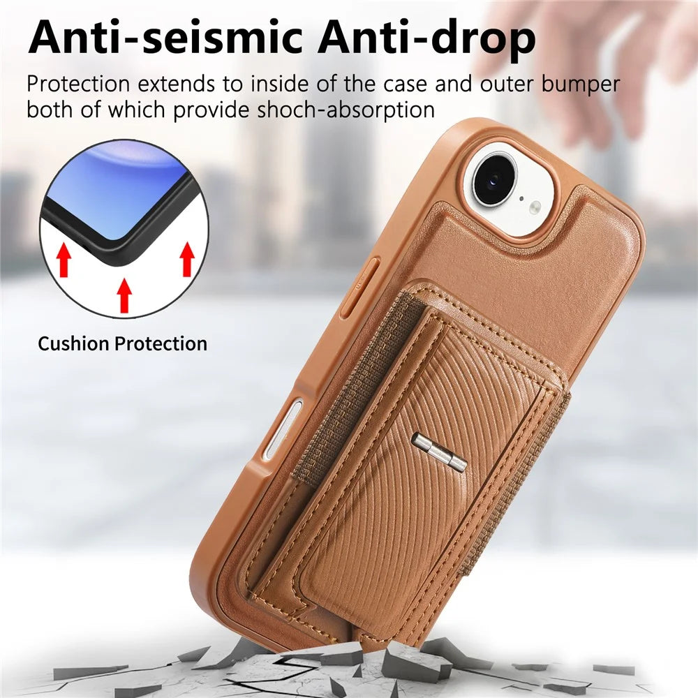 CASENEO For iPhone 17e / 16e Case with Foldable Kickstand TPU PU Leather PC Card Bag Magnetic Phone Cover  Compatible with MagSafe - Brown - 7