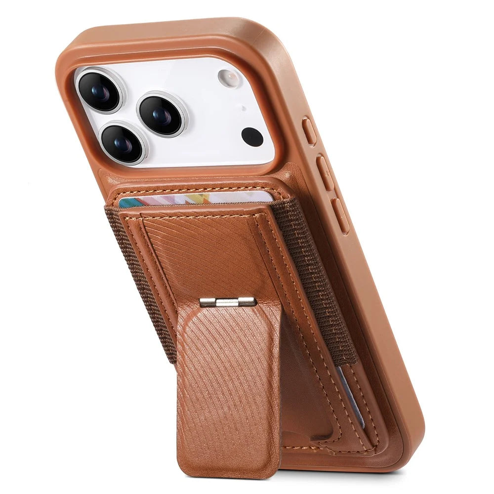 CASENEO For iPhone 18 Pro Max / 17 Pro Max Case with Foldable Kickstand TPU PU Leather PC Card Bag Magnetic Phone Cover  Compatible with MagSafe - Brown - 2