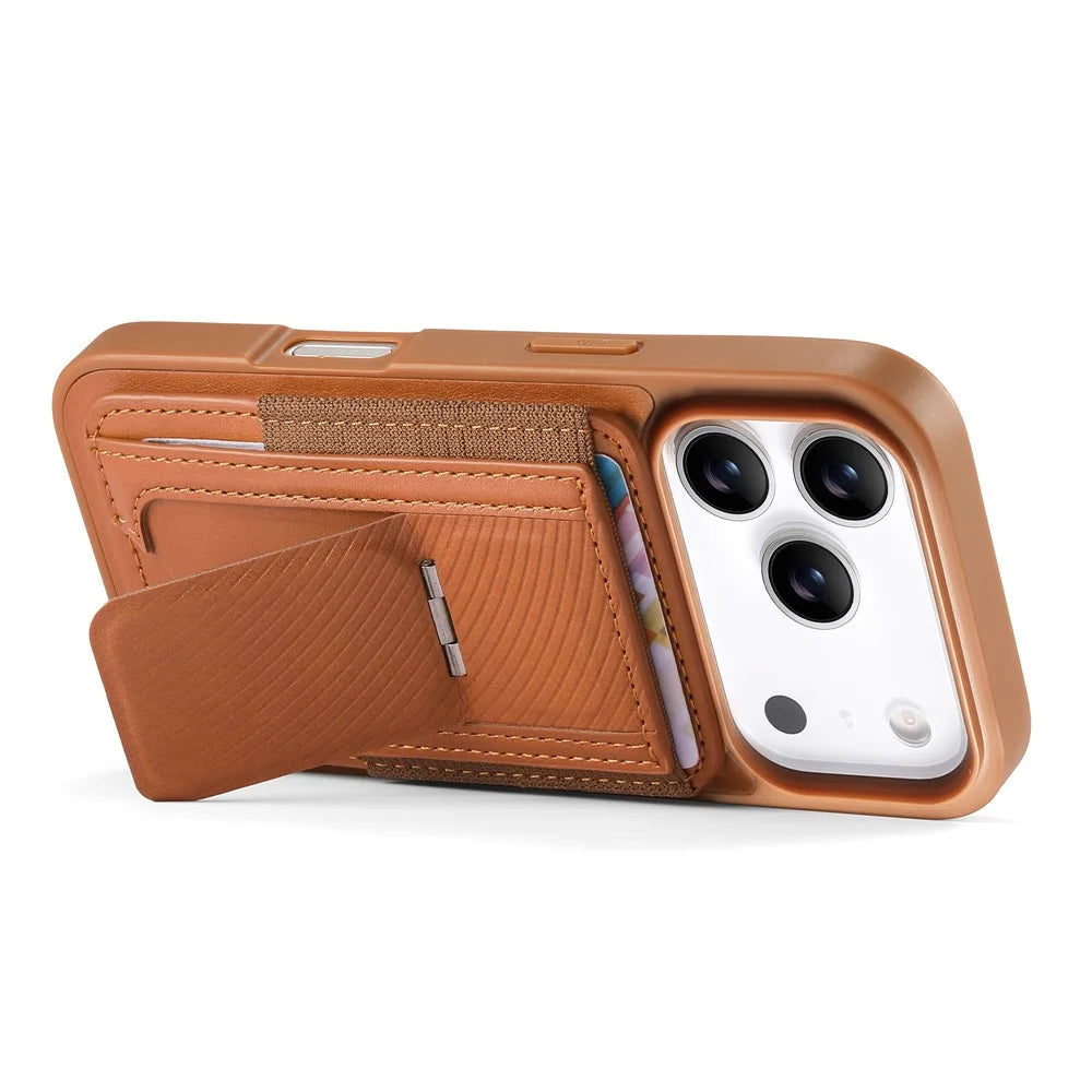 CASENEO For iPhone 18 Pro Max / 17 Pro Max Case with Foldable Kickstand TPU PU Leather PC Card Bag Magnetic Phone Cover  Compatible with MagSafe - Brown - 3