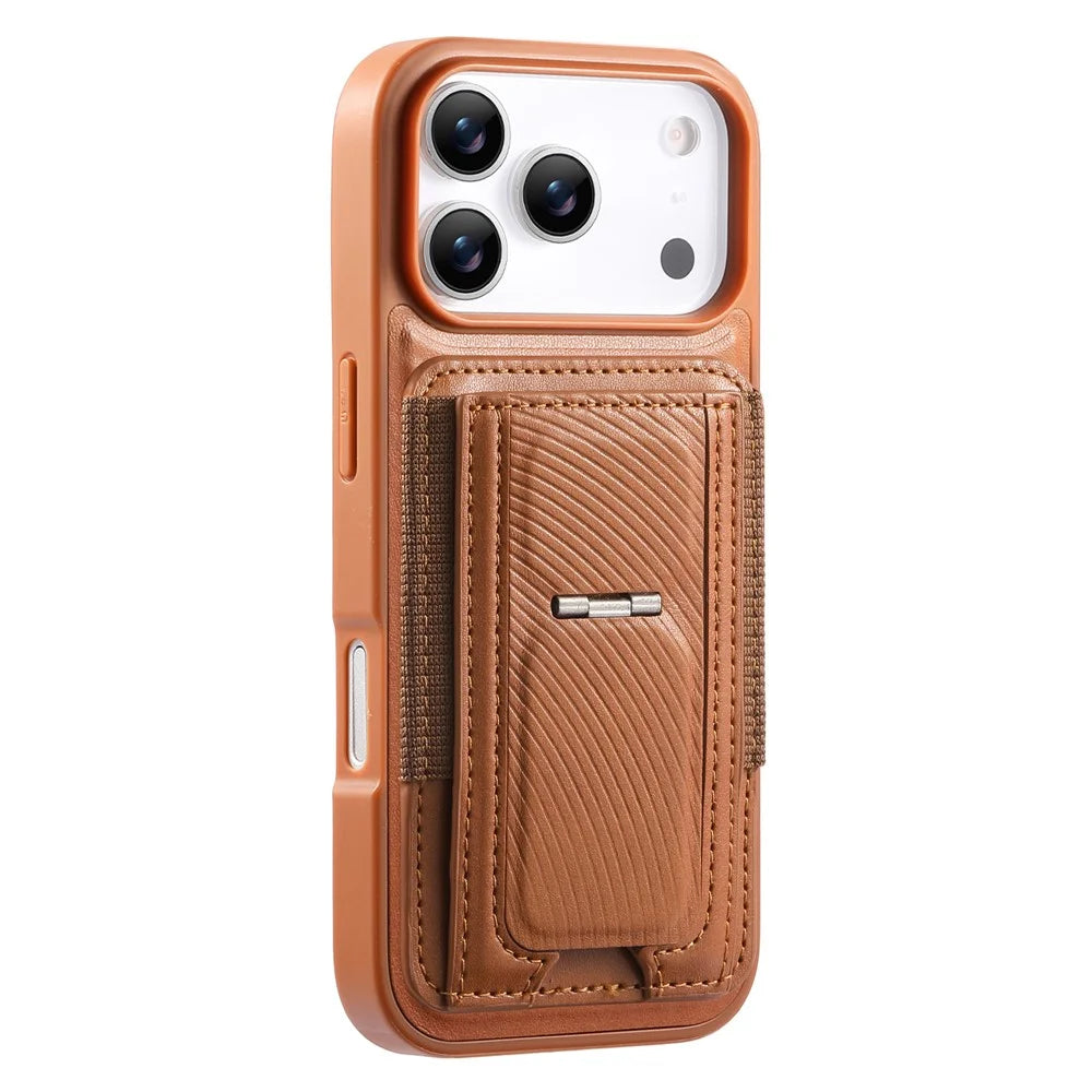 CASENEO For iPhone 18 Pro Max / 17 Pro Max Case with Foldable Kickstand TPU PU Leather PC Card Bag Magnetic Phone Cover  Compatible with MagSafe - Brown - 4