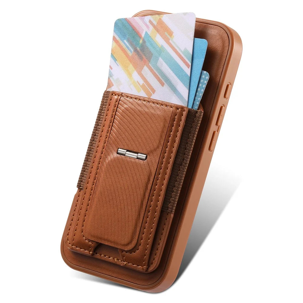 CASENEO For iPhone 18 Pro Max / 17 Pro Max Case with Foldable Kickstand TPU PU Leather PC Card Bag Magnetic Phone Cover  Compatible with MagSafe - Brown - 5