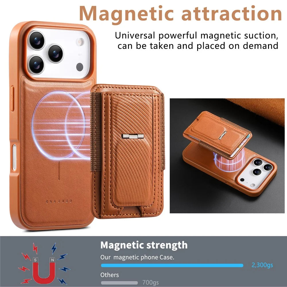 CASENEO For iPhone 18 Pro Max / 17 Pro Max Case with Foldable Kickstand TPU PU Leather PC Card Bag Magnetic Phone Cover  Compatible with MagSafe - Brown - 7