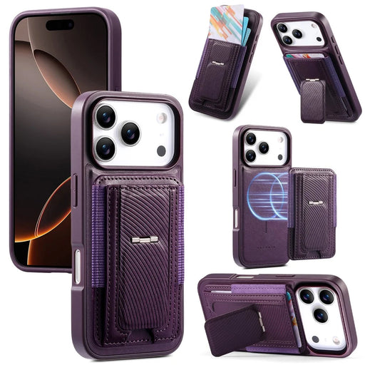CASENEO For iPhone 18 Pro / 17 Pro Case with Foldable Kickstand TPU PU Leather PC Card Bag Magnetic Phone Cover  Compatible with MagSafe - Purple - 1
