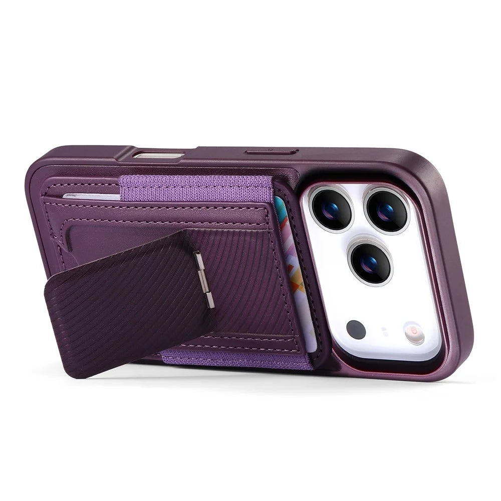 CASENEO For iPhone 18 Pro / 17 Pro Case with Foldable Kickstand TPU PU Leather PC Card Bag Magnetic Phone Cover  Compatible with MagSafe - Purple - 3