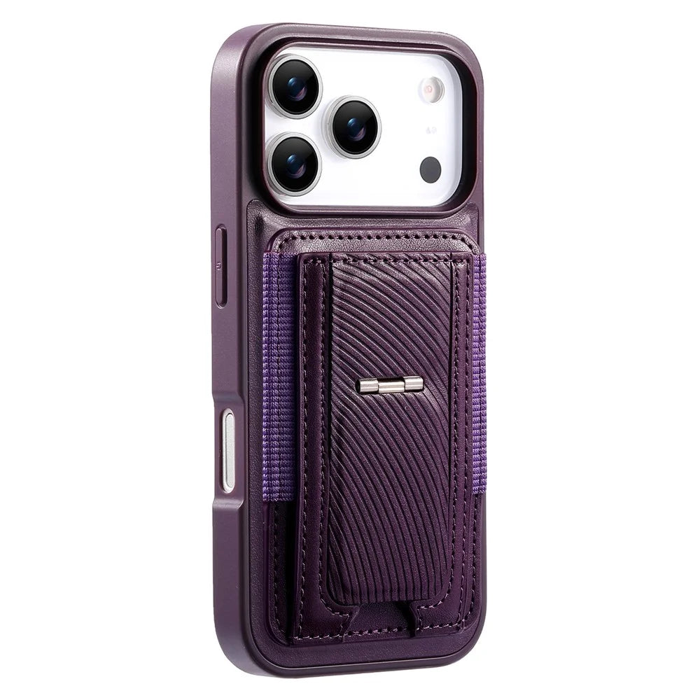 CASENEO For iPhone 18 Pro / 17 Pro Case with Foldable Kickstand TPU PU Leather PC Card Bag Magnetic Phone Cover  Compatible with MagSafe - Purple - 4