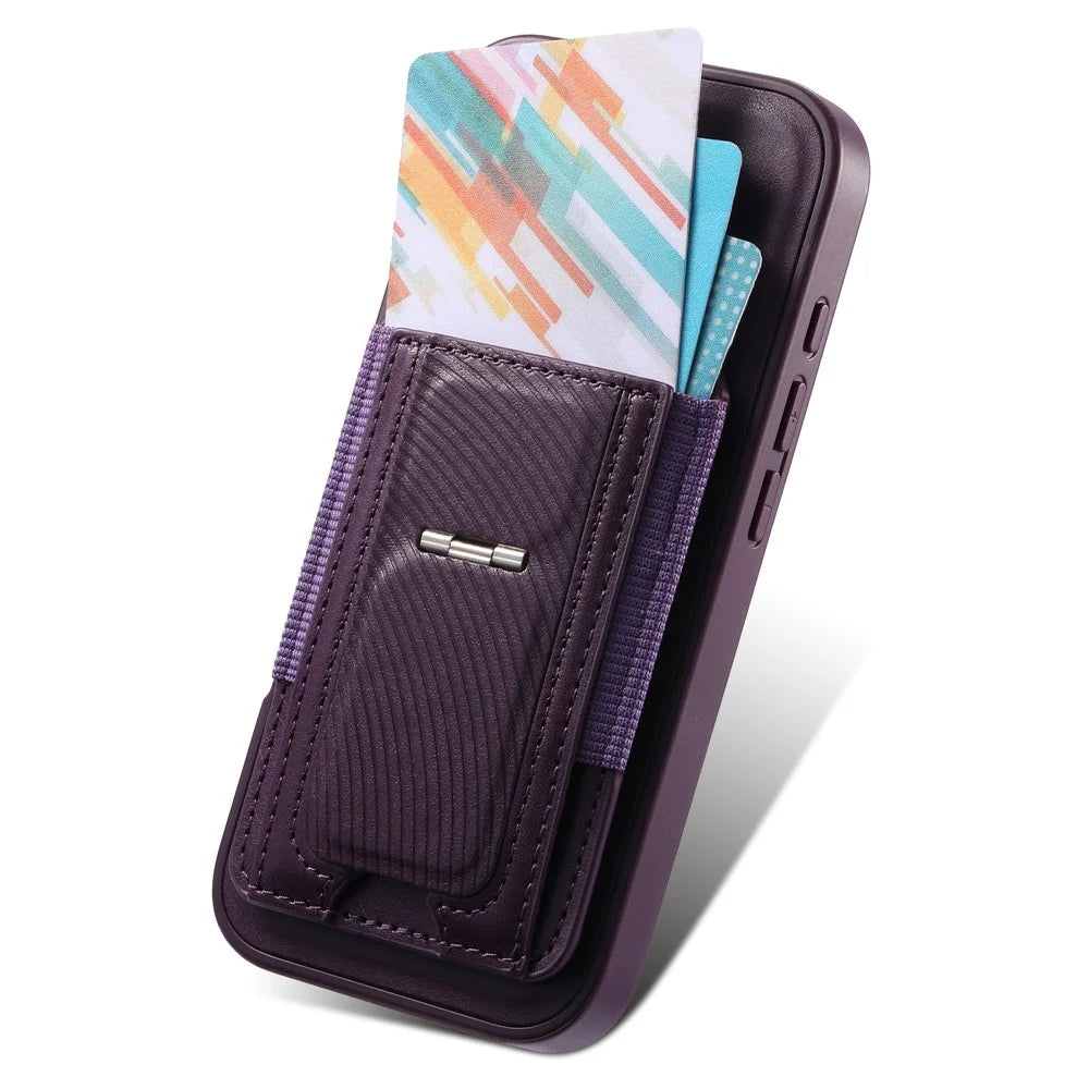 CASENEO For iPhone 18 Pro / 17 Pro Case with Foldable Kickstand TPU PU Leather PC Card Bag Magnetic Phone Cover  Compatible with MagSafe - Purple - 5