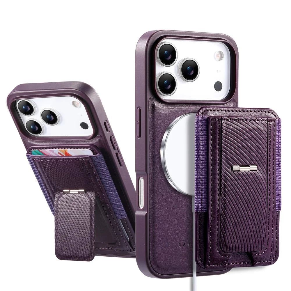 CASENEO For iPhone 18 Pro / 17 Pro Case with Foldable Kickstand TPU PU Leather PC Card Bag Magnetic Phone Cover  Compatible with MagSafe - Purple - 6