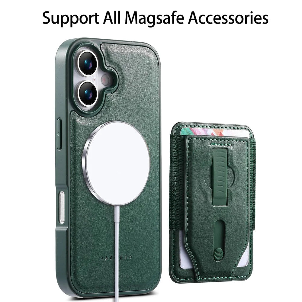 CASENEO For iPhone 17 Magnetic Case with Detachable Card Slot TPU PU Leather Silicone Wristband PC Drop-proof Phone Cover Compatible with MagSafe - Green - 2