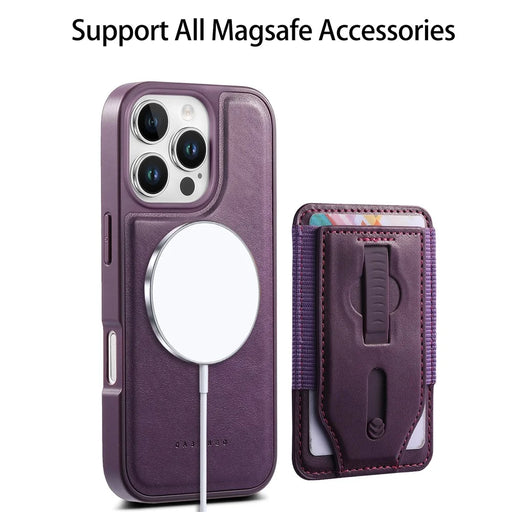 CASENEO For iPhone 16 Pro Magnetic Case with Detachable Card Slot TPU PU Leather Silicone Wristband PC Drop-proof Phone Cover Compatible with MagSafe - Purple - 2