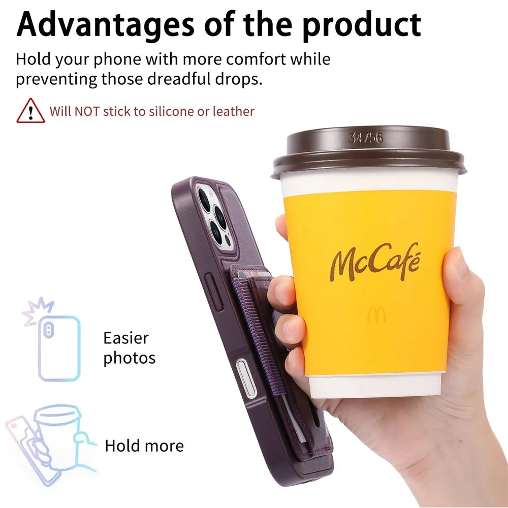 CASENEO For iPhone 16 Pro Magnetic Case with Detachable Card Slot TPU PU Leather Silicone Wristband PC Drop-proof Phone Cover Compatible with MagSafe - Purple - 3