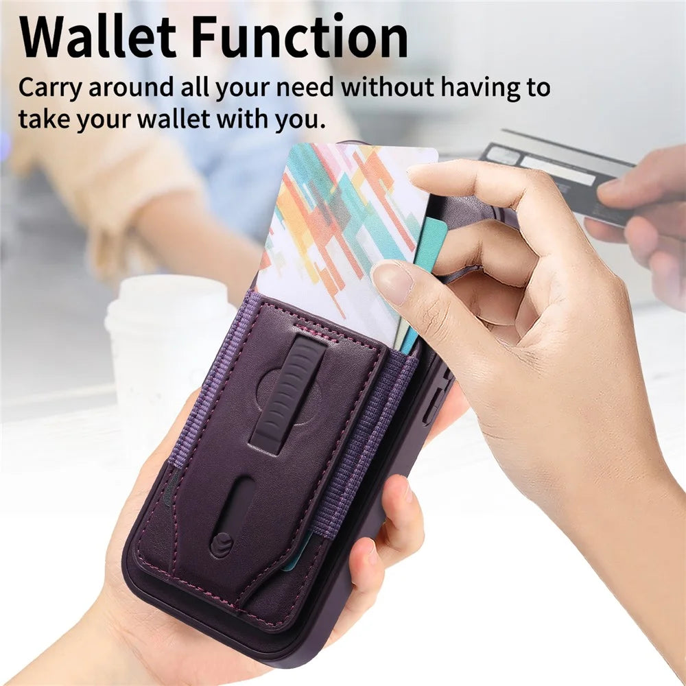 CASENEO For iPhone 16 Pro Magnetic Case with Detachable Card Slot TPU PU Leather Silicone Wristband PC Drop-proof Phone Cover Compatible with MagSafe - Purple - 6