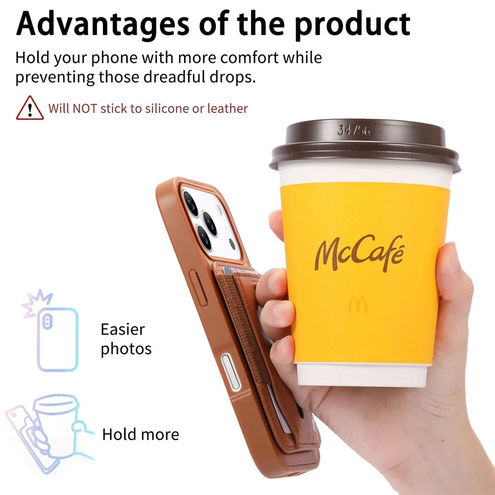 CASENEO For iPhone 17 Pro Max Magnetic Case with Detachable Card Slot TPU PU Leather Silicone Wristband PC Drop-proof Phone Cover Compatible with MagSafe - Brown - 3