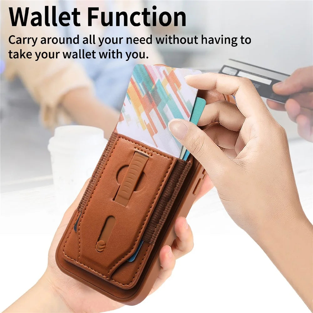 CASENEO For iPhone 17 Pro Max Magnetic Case with Detachable Card Slot TPU PU Leather Silicone Wristband PC Drop-proof Phone Cover Compatible with MagSafe - Brown - 6