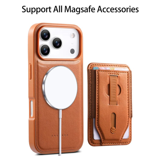 CASENEO For iPhone 17 Pro Magnetic Case with Detachable Card Slot TPU PU Leather Silicone Wristband PC Drop-proof Phone Cover Compatible with MagSafe - Brown - 2