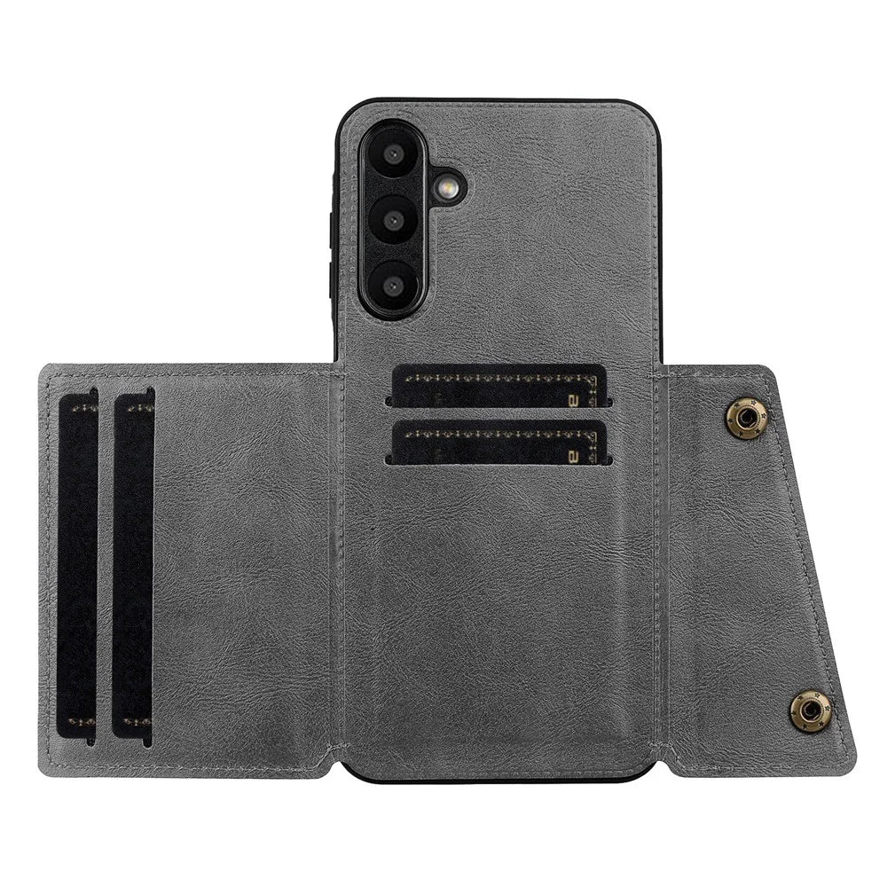 For Samsung Galaxy A37 5G Case with Card Slots Kickstand Leather + TPU Phone Cover - Grey - 3