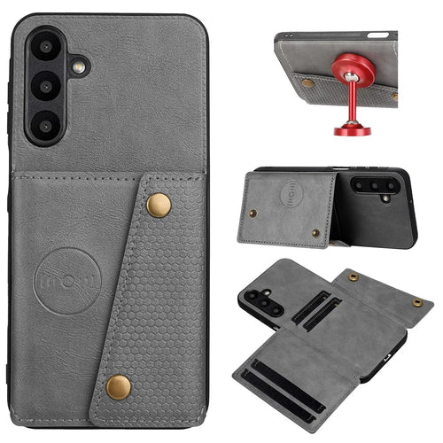 For Samsung Galaxy A57 5G Case with Card Slots Kickstand Leather + TPU Phone Cover - Grey - 1