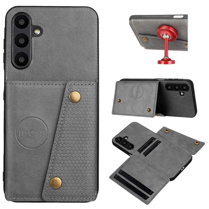 For Samsung Galaxy A57 5G Case with Card Slots Kickstand Leather + TPU Phone Cover - Grey - 1