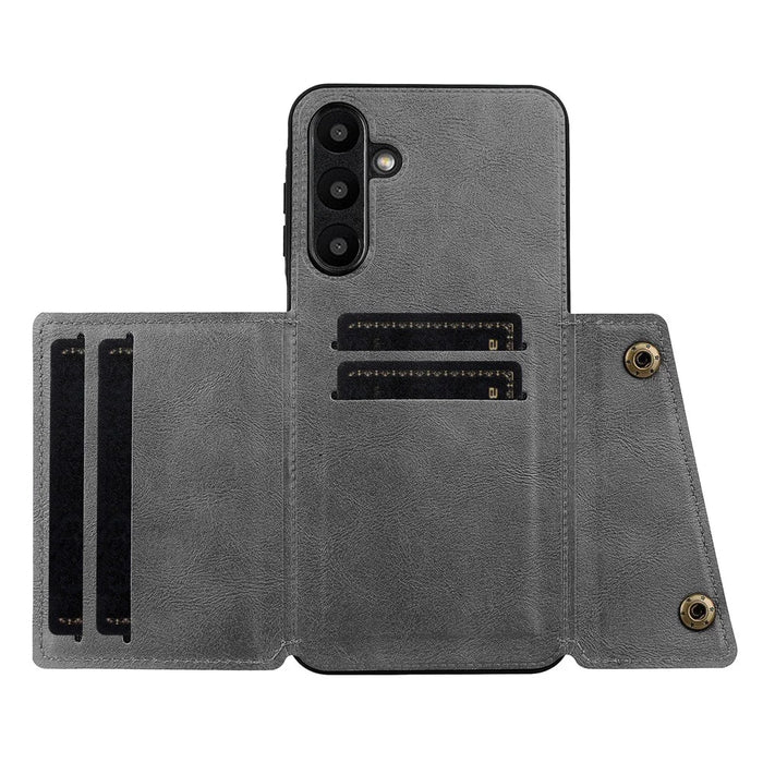 For Samsung Galaxy A57 5G Case with Card Slots Kickstand Leather + TPU Phone Cover - Grey - 3