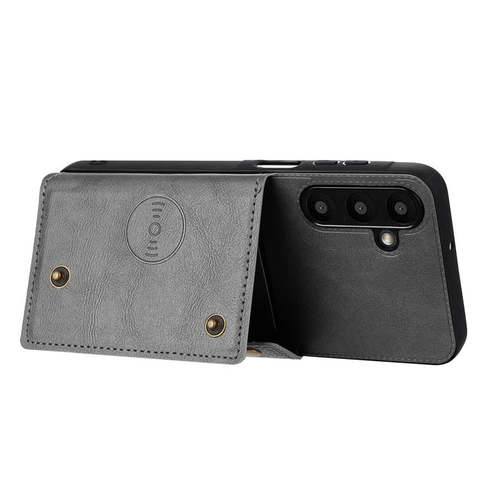 For Samsung Galaxy A57 5G Case with Card Slots Kickstand Leather + TPU Phone Cover - Grey - 4