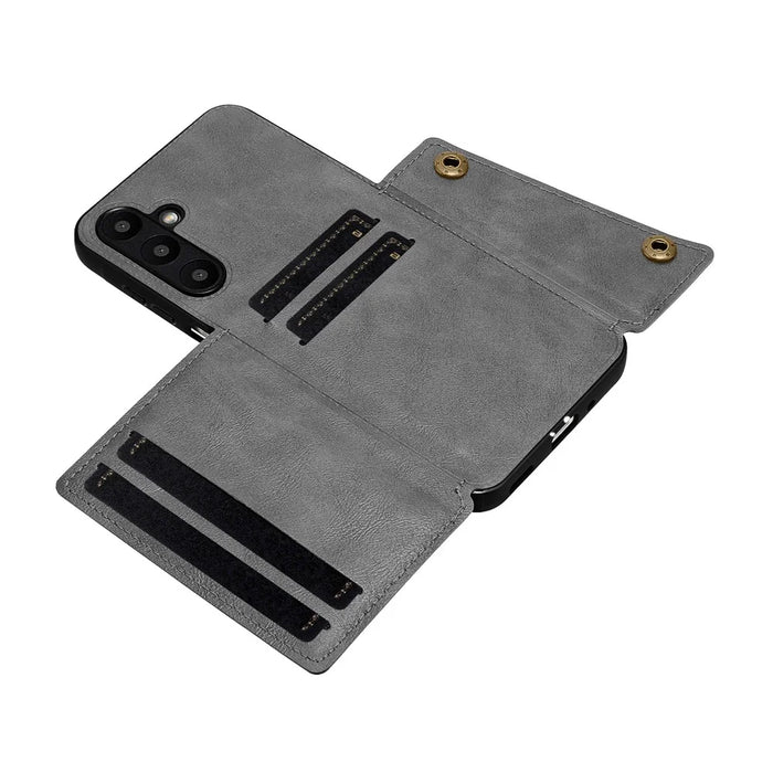 For Samsung Galaxy A57 5G Case with Card Slots Kickstand Leather + TPU Phone Cover - Grey - 5
