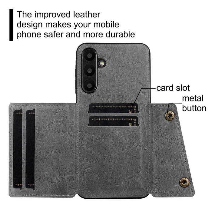 For Samsung Galaxy A57 5G Case with Card Slots Kickstand Leather + TPU Phone Cover - Grey - 7