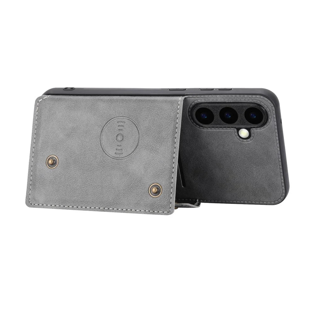 For Samsung Galaxy S26 Case with Card Slots Kickstand Leather + TPU Phone Cover - Grey - 4