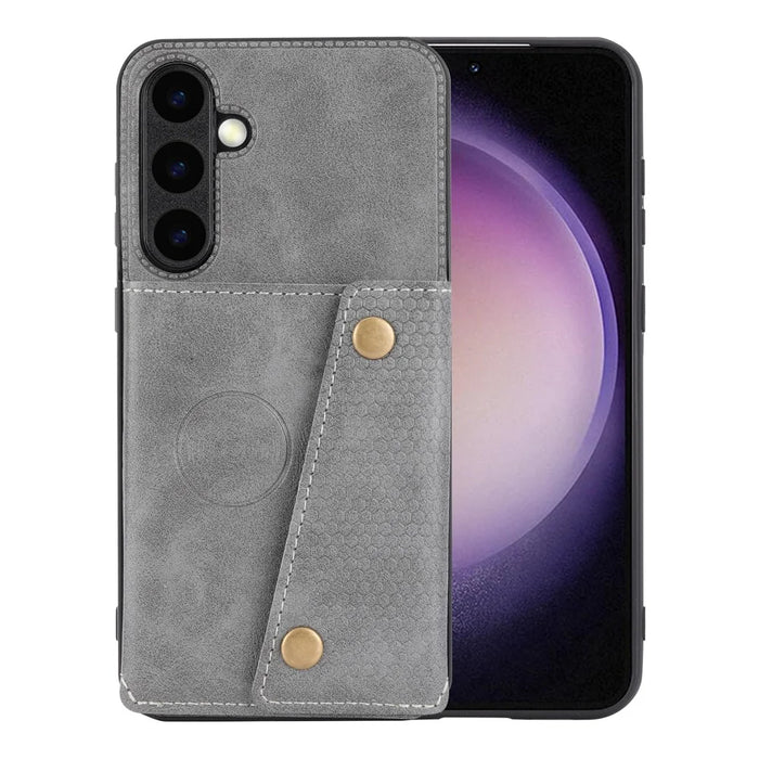 For Samsung Galaxy S26+ Case with Card Slots Kickstand Leather + TPU Phone Cover - Grey - 2