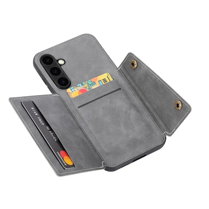 For Samsung Galaxy S26+ Case with Card Slots Kickstand Leather + TPU Phone Cover - Grey - 3