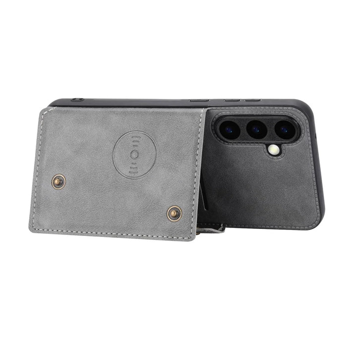 For Samsung Galaxy S26+ Case with Card Slots Kickstand Leather + TPU Phone Cover - Grey - 4